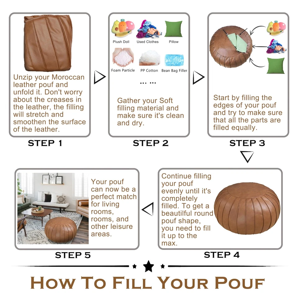 Handmade Storage Pouf Ottoman Foot Stool - Faux Suede Round Floor Cushion 21.... - Image 4 of 4