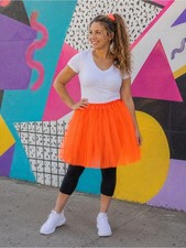 Women's Neon Orange Tutu Skirt   3-Layer Tulle Ballet Skirt for Halloween Costum