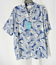 CARIBBEAN Roundtree Yorke Shirt Medium blue white Hawaiian print short sleev NWT