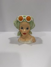 Rare Relpo Japan Lady Head Vase Green Scarf And Orange Sunglasses K1863 MCM