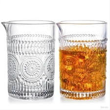 2 Pack Crystal Cocktail Mixing Glasses - 21oz Stirring Pitcher with Weighted