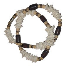 Vintage Shell Chip Wood Coconut Shell Bead Surfer Style Choker Necklace 16"