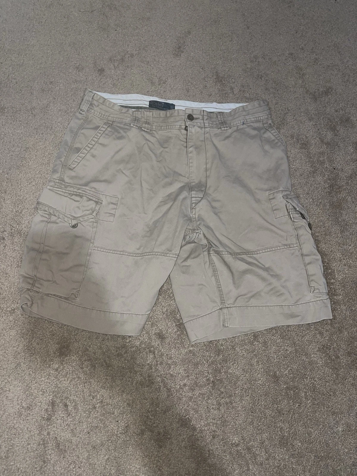 Vtg Polo by Ralph Lauren Cargo Shorts Mens 38 Beige Pockets Utility Casual