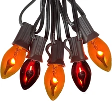 25FT Halloween C7 Flickering Flame String Lights, Waterproof Outdoor Decor