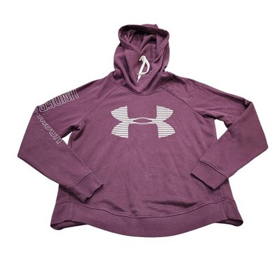 Under Armour Hoodie Womens Large Purple Logo Raglan Pullover Athletic Fleece