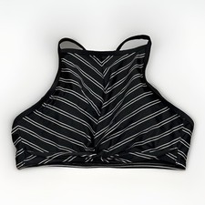 Shade & Shore Black Stripe Twist-Front Halter Built-in Bra Sporty Bikini Top XL