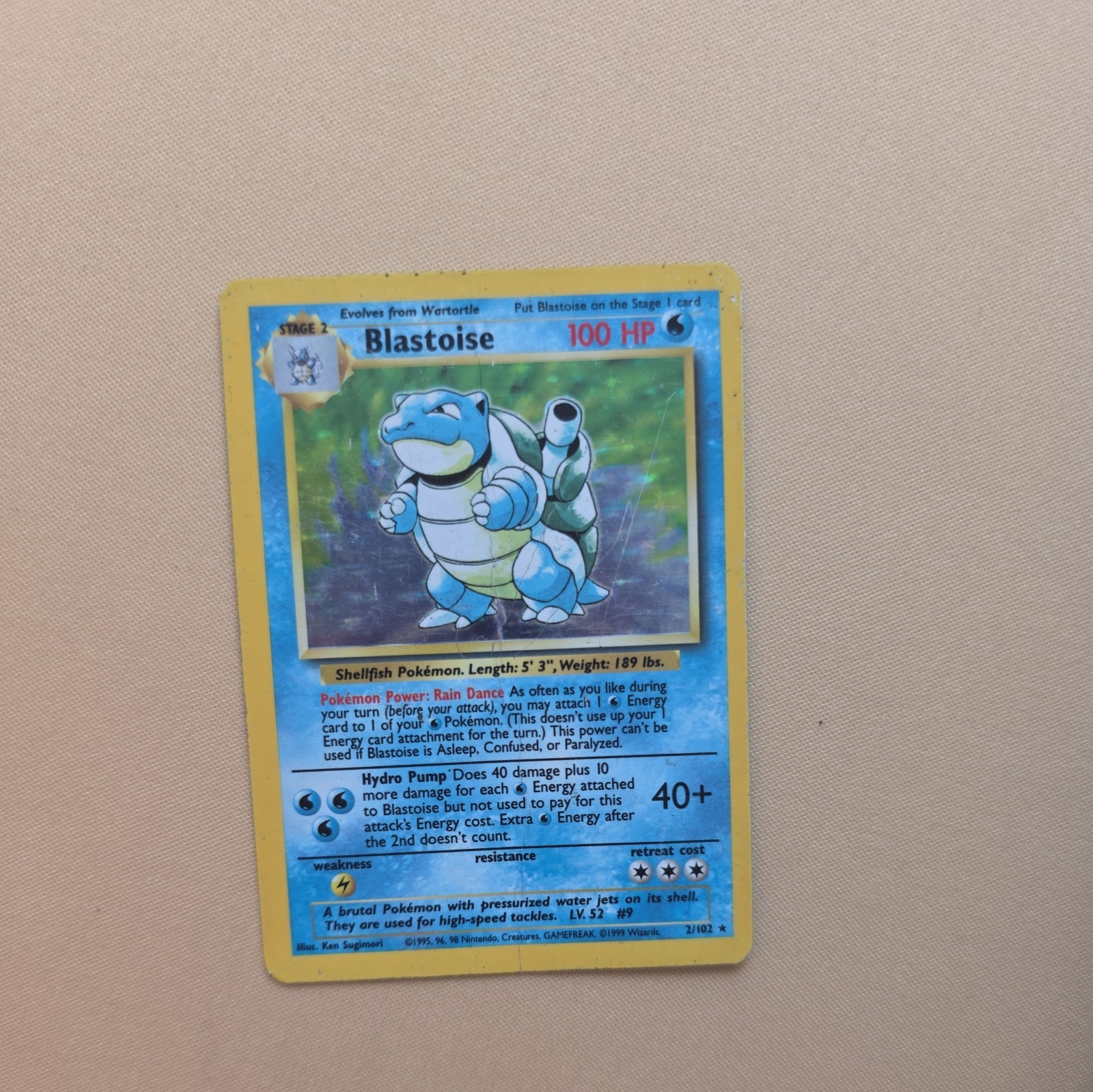 1999 Pokemon Unlimited Blastoise Holo Card 2/102 Very HP/DMG