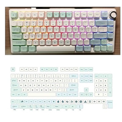 137 Key PBT Keycaps Heat Sublimated Ice Crystal Mint Theme with XDA Height