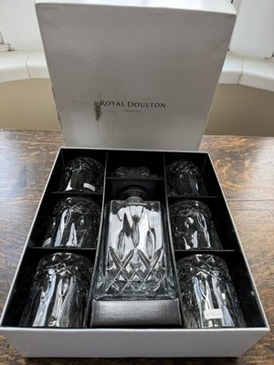 Royal Doulton Seasons Kristallkaraffe und 6 Becher für Brandy & Whisky etc.