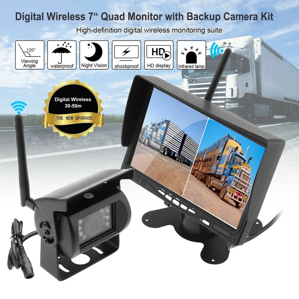 Wireless Backup Camera System w/ 7" HD Monitor for Trailer Bus RV Truck Reverse - Image 3 of 4