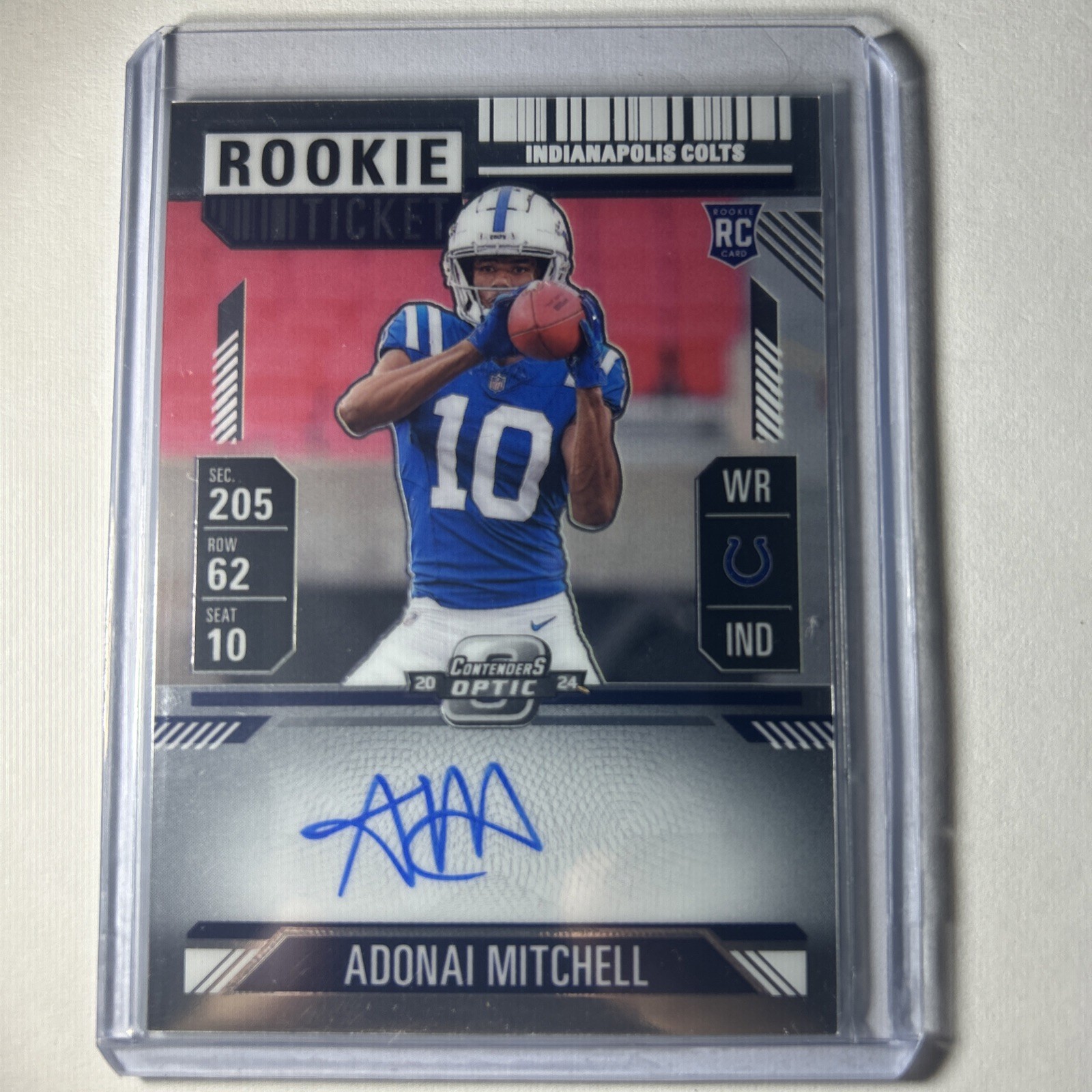 2024 Contenders Adonai Mitchell Rookie Ticket RPS On Card Auto RC #108 Colts