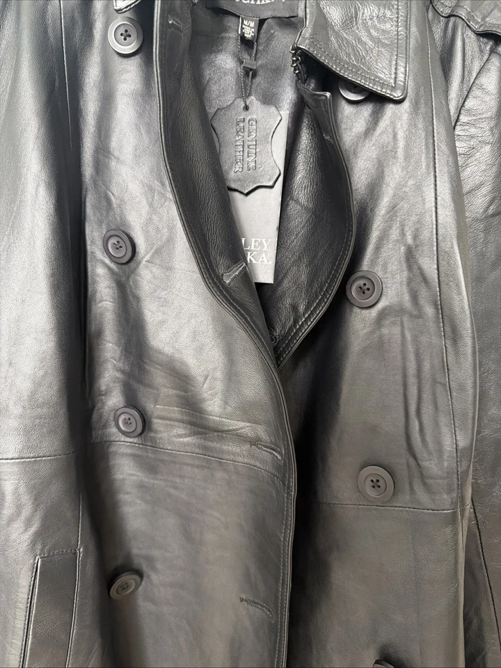 Gabardina Badgley Mischka negra de cuero genuino con cinturón nueva con etiquetas Foto 4 de 4