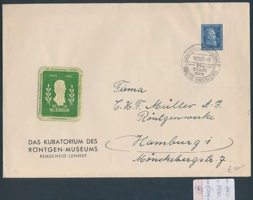 XE61892 Germany 1951 to Hamburg rontgen museum FDC used