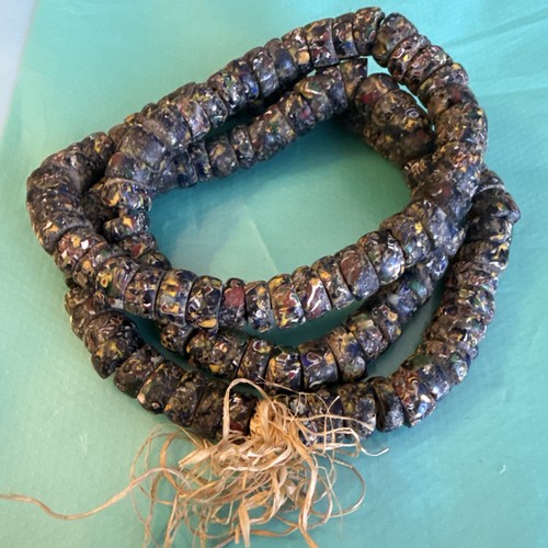 Bintage Rondelle African End of Day Beads 10mm Ghana Multicolor Disk 32”
