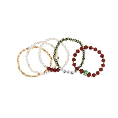 5PCS Christmas Charm Jolly Stretch Bracelet | Colorful Beaded Charm Stretch Brac