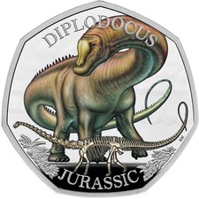 2024 UK 50p Dinosaurs - Diplodocus Colour Silver Proof