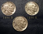 1936  P-D-S Trio  Buffalo Nickels -VF / XF  (S3)