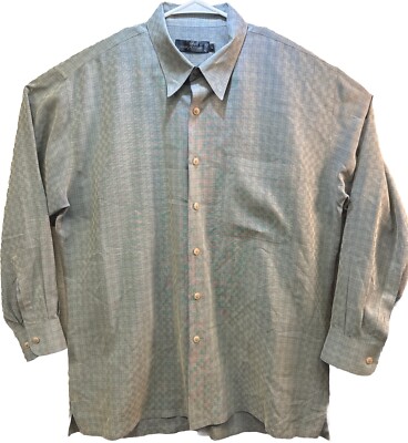 BUGATCHI Dress Shirt Mens Large Gray Plaid Shaped Fit Cotton Button Up, Preppy