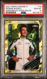 2021 Topps Chrome Sapphire Formula 1 George Russell #19 Chartreuse /199 PSA 10