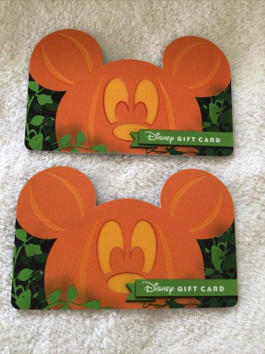 Disney Halloween Gift Cards Mickey Die Cut Pumpkin Lot Of 2 No Value - Picture 3 of 3