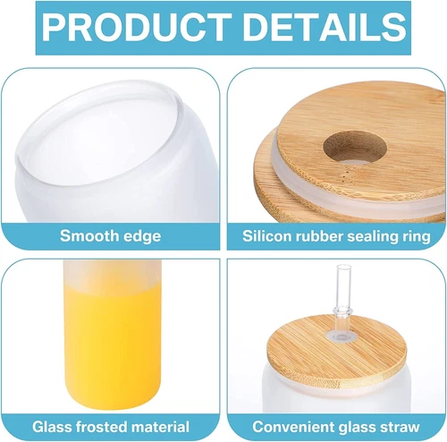 8 Pack Frosted Sublimation Glass Cups 16oz Mugs with Bamboo Lid HTVRONT - Picture 6 of 11