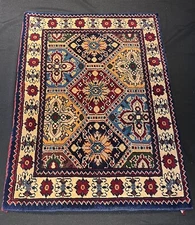 Vintage Turkish Yastik Hand-Knotted 100 KPSI Woven Backing Blue Red 33x23”