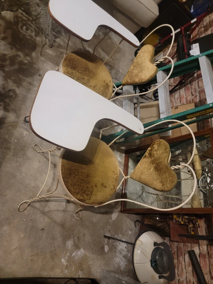 Pair Vintage Iron Sweet Heart Ice Cream Parlor Patio Chair With Desk Removable - Image 2 of 4
