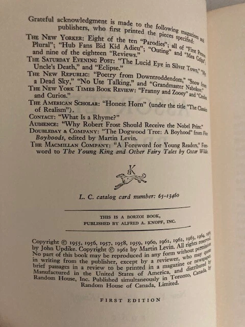 Assorted Prose by John Updike (1965, Hardcover) 1st Printing w/Protective Cover - Image 4 of 4