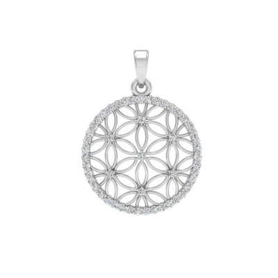 Flower of Life Round Diamond Lab Grown CVD 0.40ct Pendant 10k White Gold
