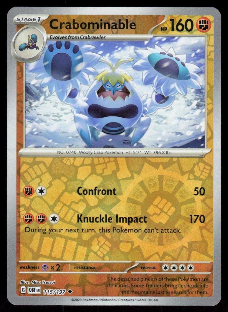 Pokemon - Crabominable 115/197 - Reverse Holo - Obsidian Flames - NM/M