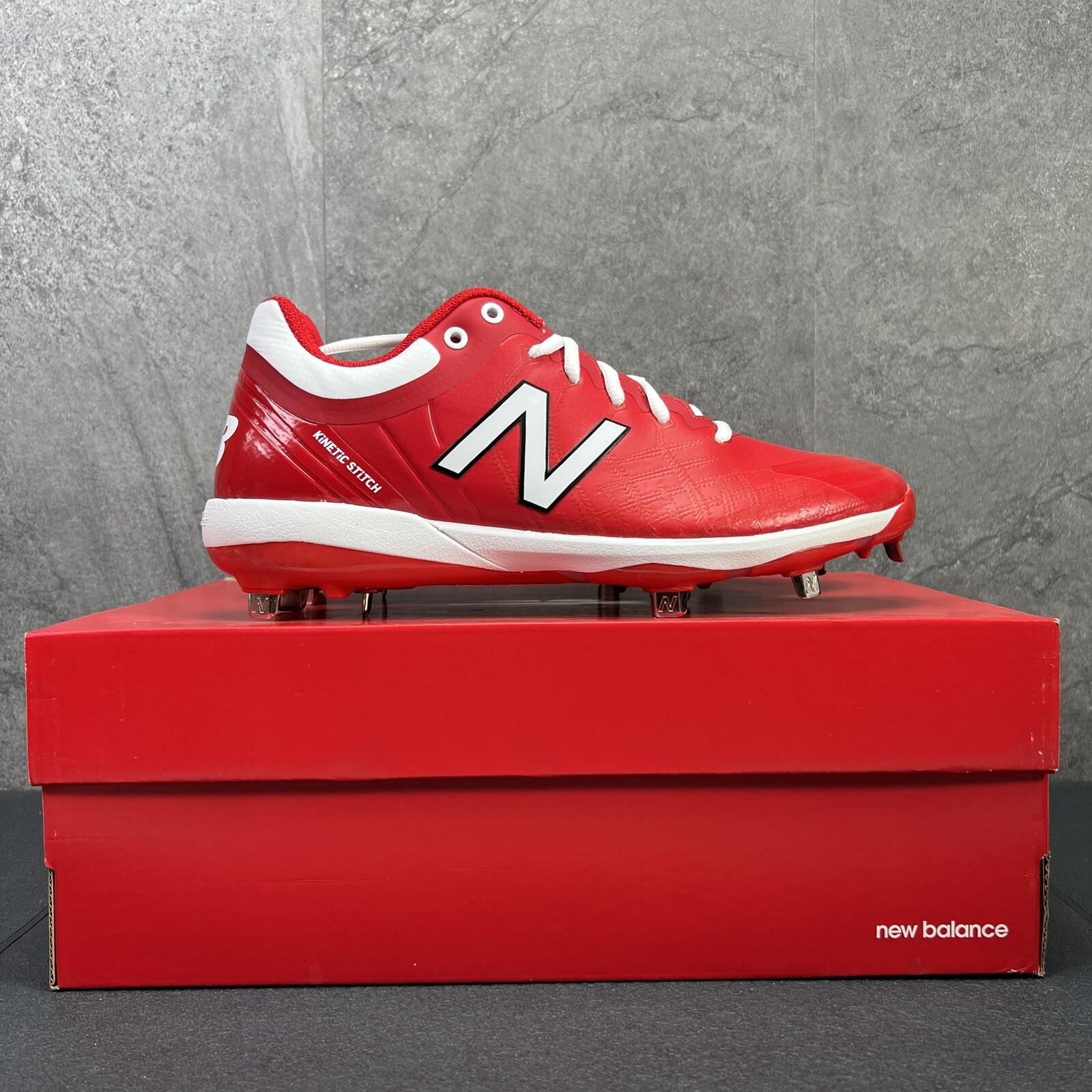 New Balance L4040TR5 Size 12 Mens Red White Metal Baseball Cleats