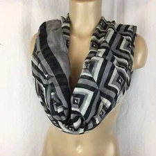 Black Gray & White Geometric Print Rectangular Infinity Scarve Scarf