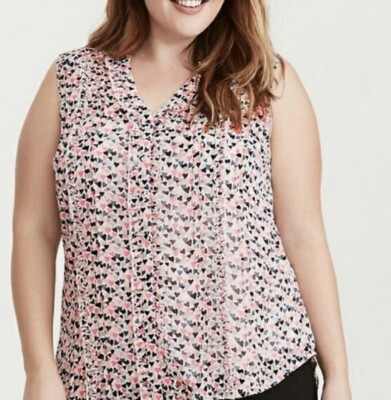 Torrid Pink Heart Print Sheer Sleeveless Blouse Size 1 Button up ruffle hi-low