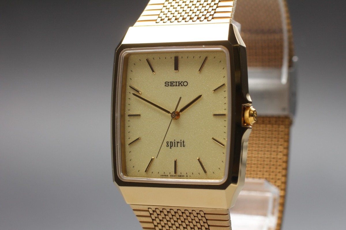 Vintage Seiko Spirit 5E31-5A60 Gold Square Tank Quartz Men's