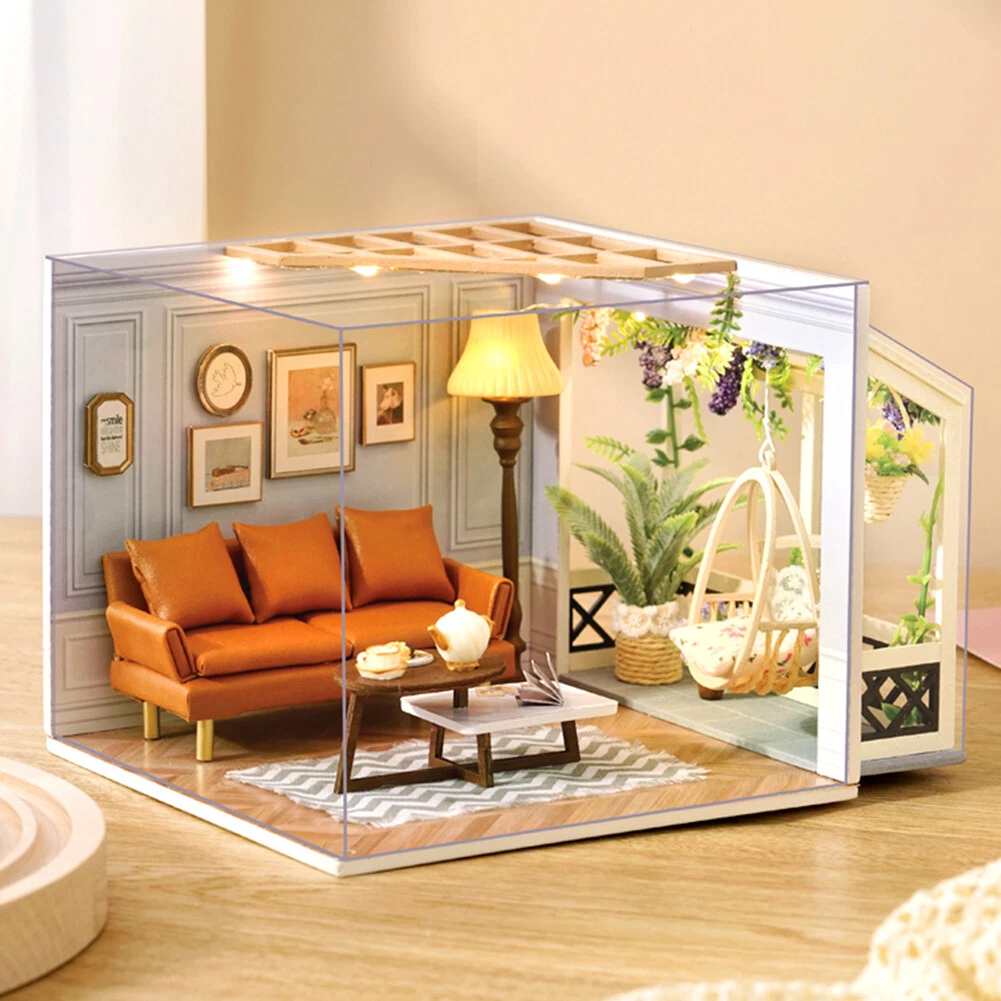 Wooden Assembled Doll House Toys Handmade Battery Powered for