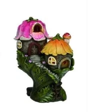 Miniature Fairy Garden 8.5" Double Flower Solar Treehouse - Buy 3 Save $5