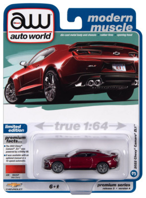 AUTO WORLD 2022 CHEVROLET CAMARO ZL1 (WILD CHERRY) 1:64 METALLMODELL AWSP138