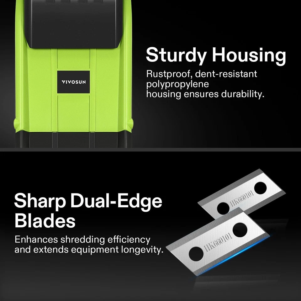 Электрический измельчитель древесины VIVOSUN 1800 Вт с колесом и сумкой для сбора 50 л зеленый - Изображение 3 из 4