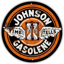 GAS Oil Rustic Sign Rustic Metal 12' RETRO Garage Man Cave JOHNSON TIME TELLS