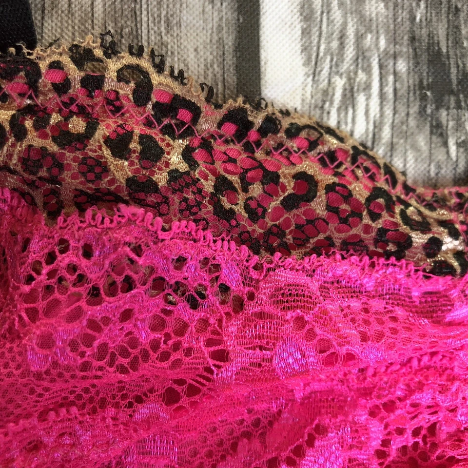 BEBE 2 Pack Black Pink Lace Bralette Women's Size Medium Leopard Print Sexy New - Image 4 of 4