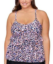 Island Escape Women's Pink Abstract-Print Tiered Underwire Tankini Top Size 16W