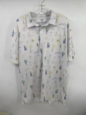 Golf Par-Tee Men’s L Polo Shirt White All Over Print Stretch Poly Spandex