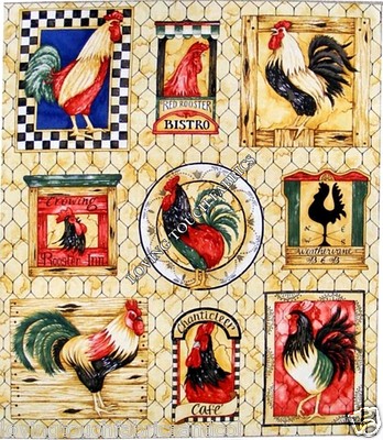 CLOTHWORKS / KNOTT CHANTICLEER COUNTRY ROOSTERS FABRIC PANEL 22'' W X 24'' L