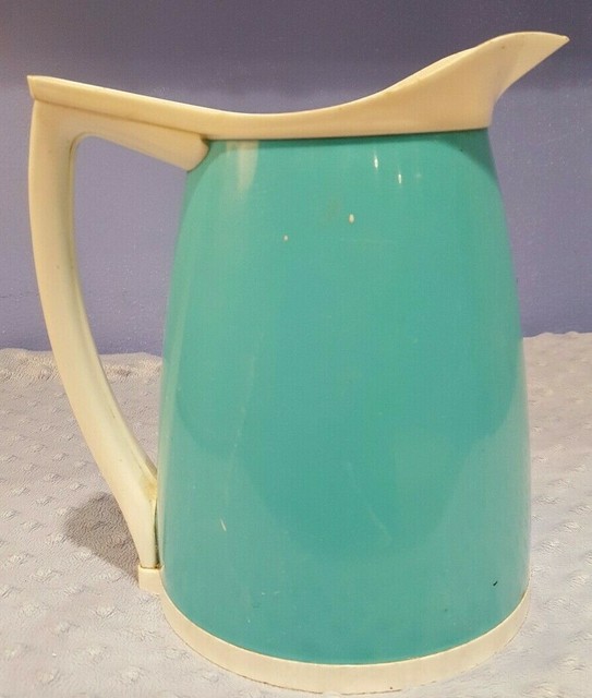 Vintage Plastic Pitcher PlasTex Corp Turquoise 8 Inches Tall PreOwned