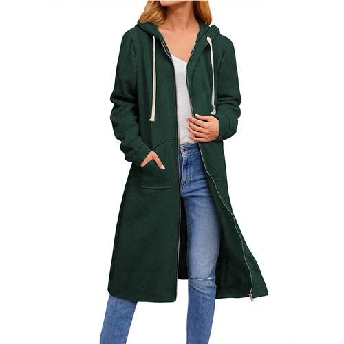 Damen Frauen langer Kapuzen Hoodie Reißverschluss Tasche Pullover Fleece Mantel Sweatshirt Tops - Bild 14 von 21