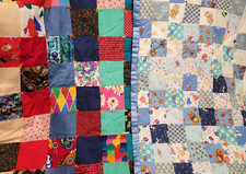 Vintage Handmade Rainbow Patchwork Quilt Throw  Baby Crib Blue Blanket Set