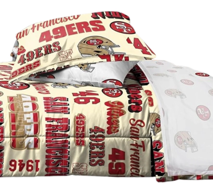 San Francisco 49ers NFL, set di biancheria da letto, in cotone, con chiusura lampo, copripiumino da 135 x 200 cm e federa da 80 x 80 cm