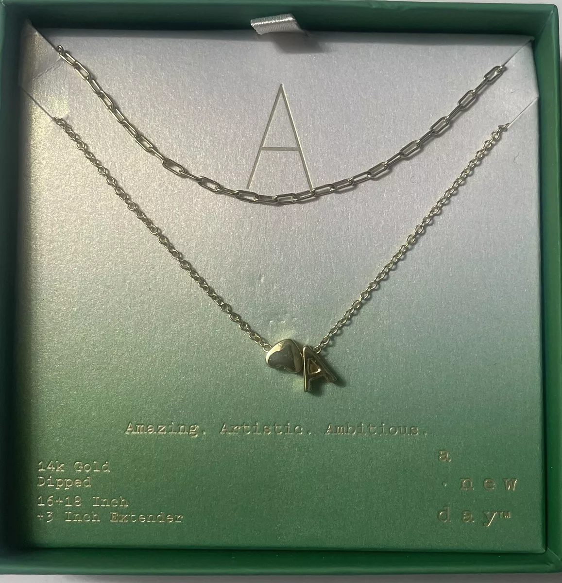 A New Day 14k Gold Dipped Choose A E K S Initial w Heart Chain Necklace