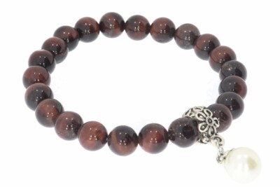  Tigerauge rot Kugel 8mm Armband Perle & Blume - individuelle Größe AB631