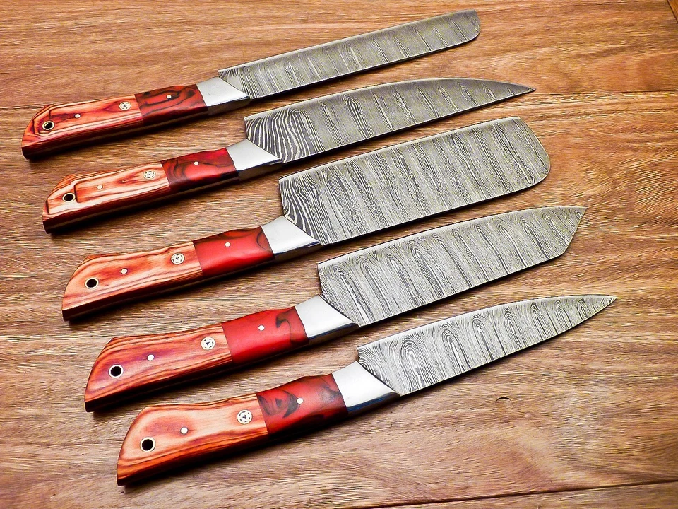 Damascus handmade Chef Knife 5 Pc Set - Best Gift, Damascus Kitchen Knives Set , - Image 4 of 4